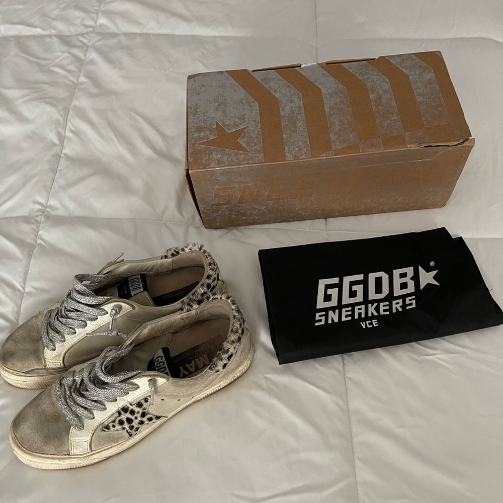 Golden Goose Superstar Leopard Print Calf Hair Suede Sneakers